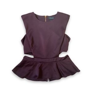 Marciano GUESS Peplum Sleeveless Cutout Eggplant Purple Top Size M